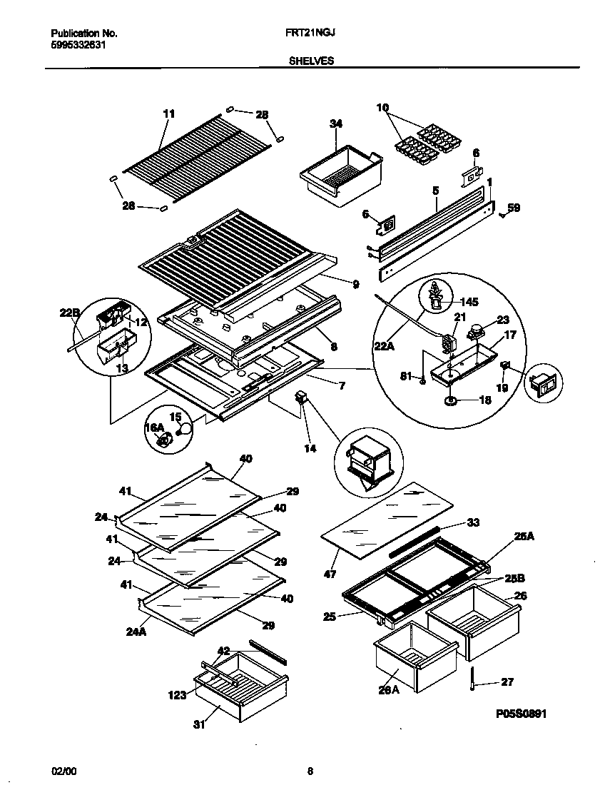 Frigidaire FRT21NGJD2 shelves diagram