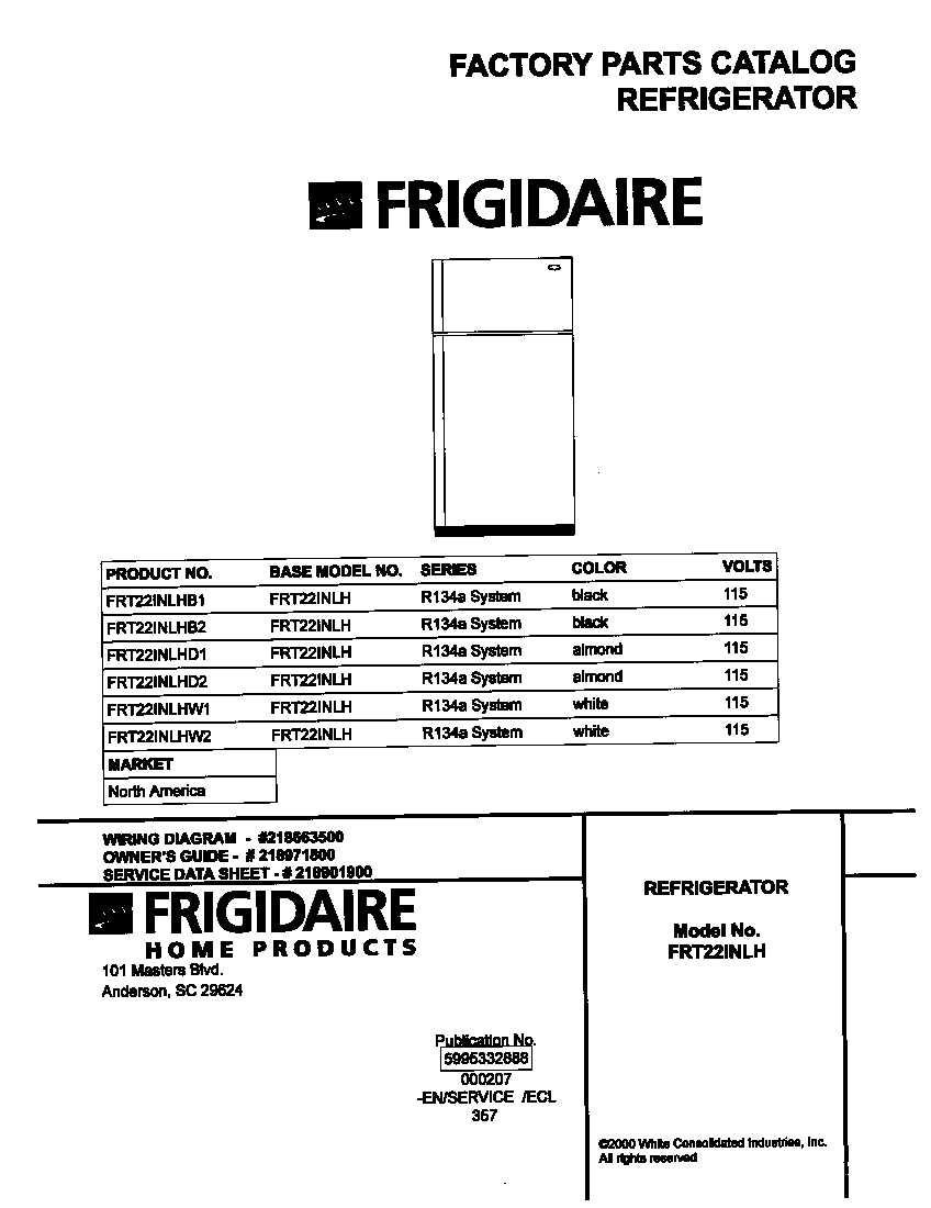 Frigidaire FRT22INLHB2 cover diagram