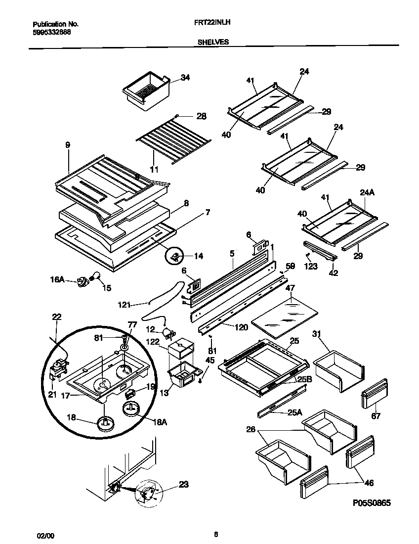 Frigidaire FRT22INLHB2 shelves diagram