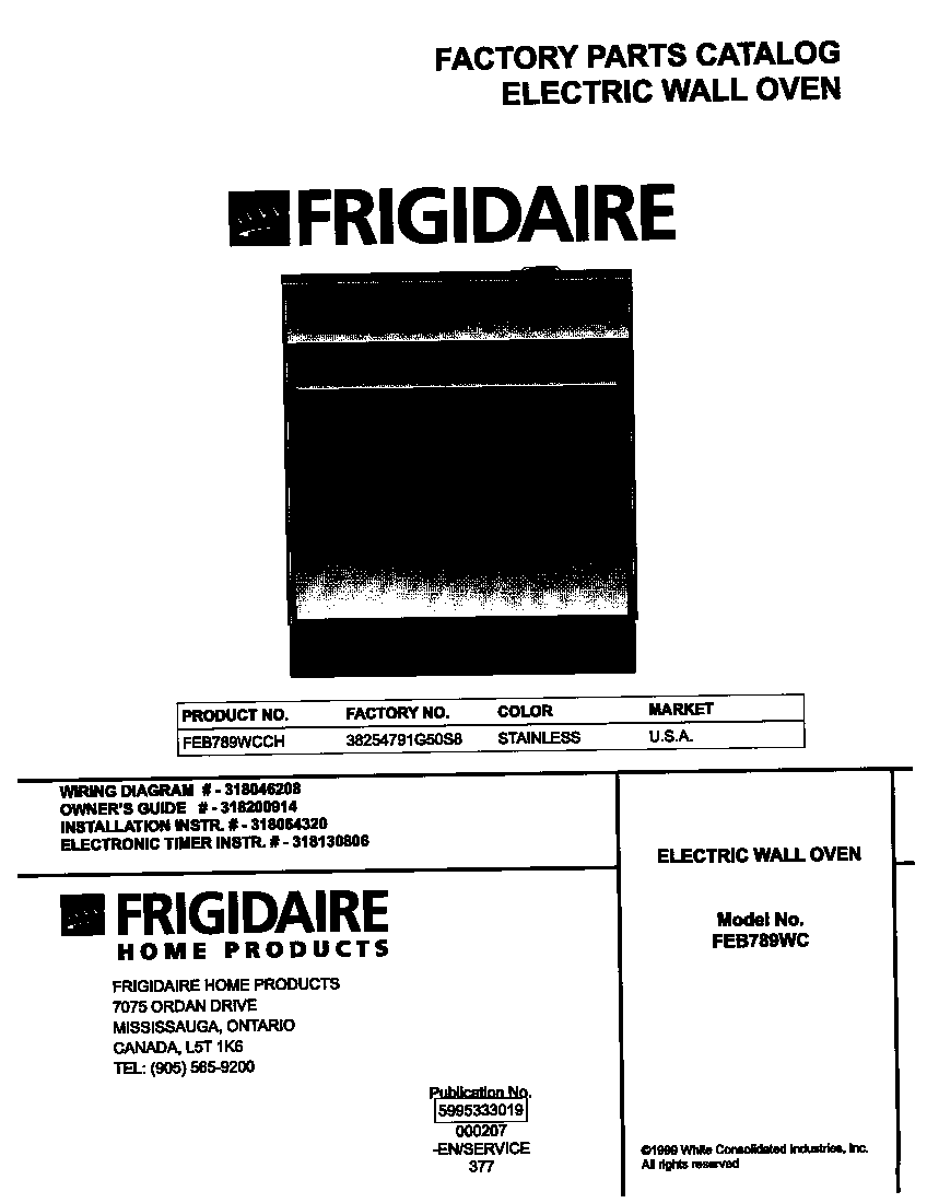 Frigidaire FEB789WCCH cover diagram