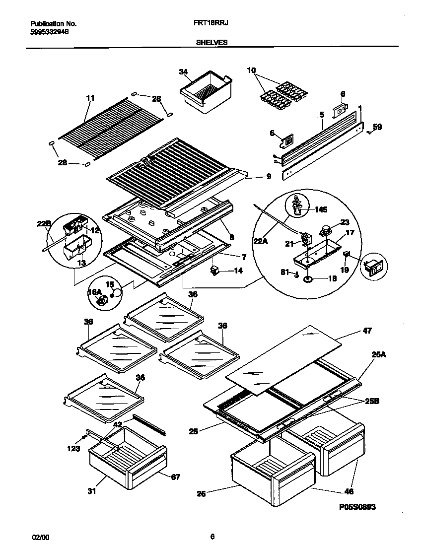 Frigidaire FRT18RRJD0 shelves diagram