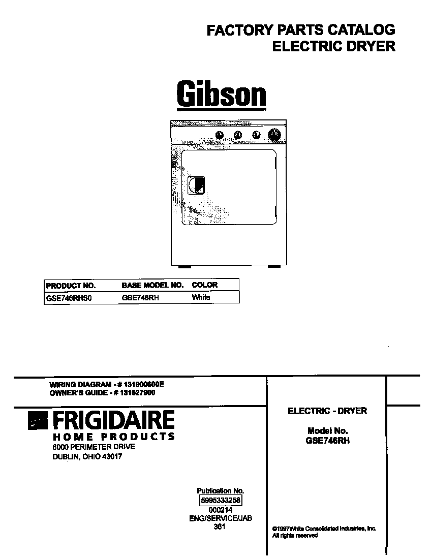 Gibson GSE746RHS0 cover diagram