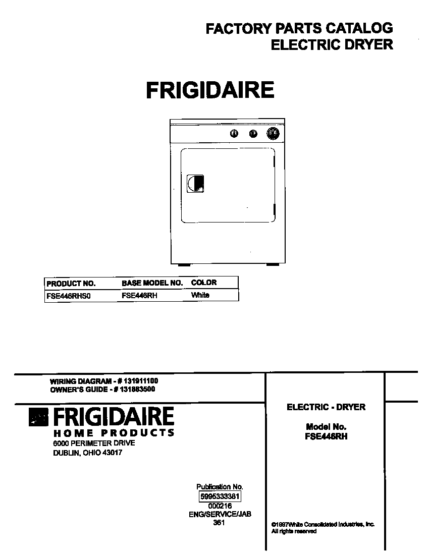 Frigidaire FSE446RHS0 cover diagram