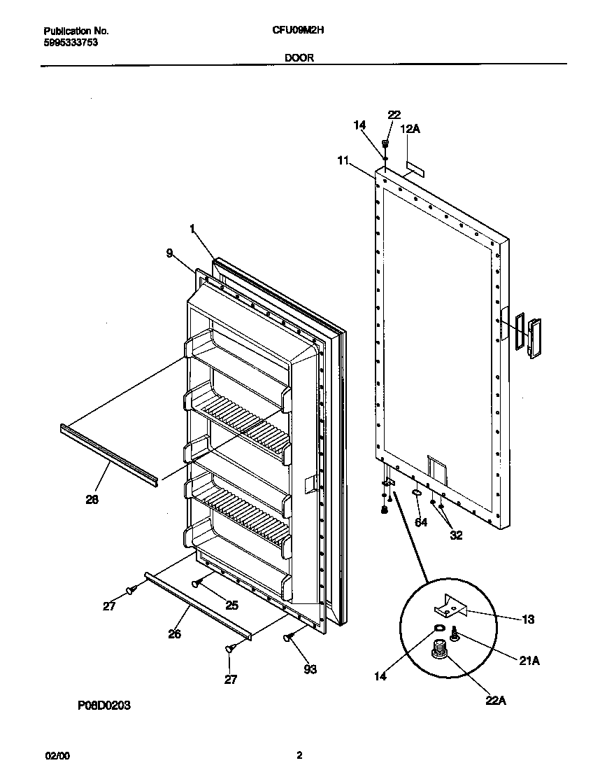 Universal/Multiflex (Frigidaire) CFU09M2HW3 door diagram