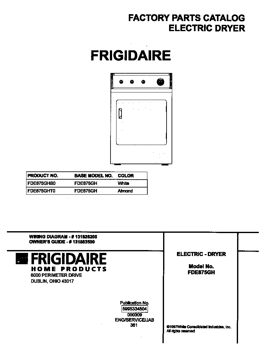 Frigidaire FDE875GHS0 cover diagram