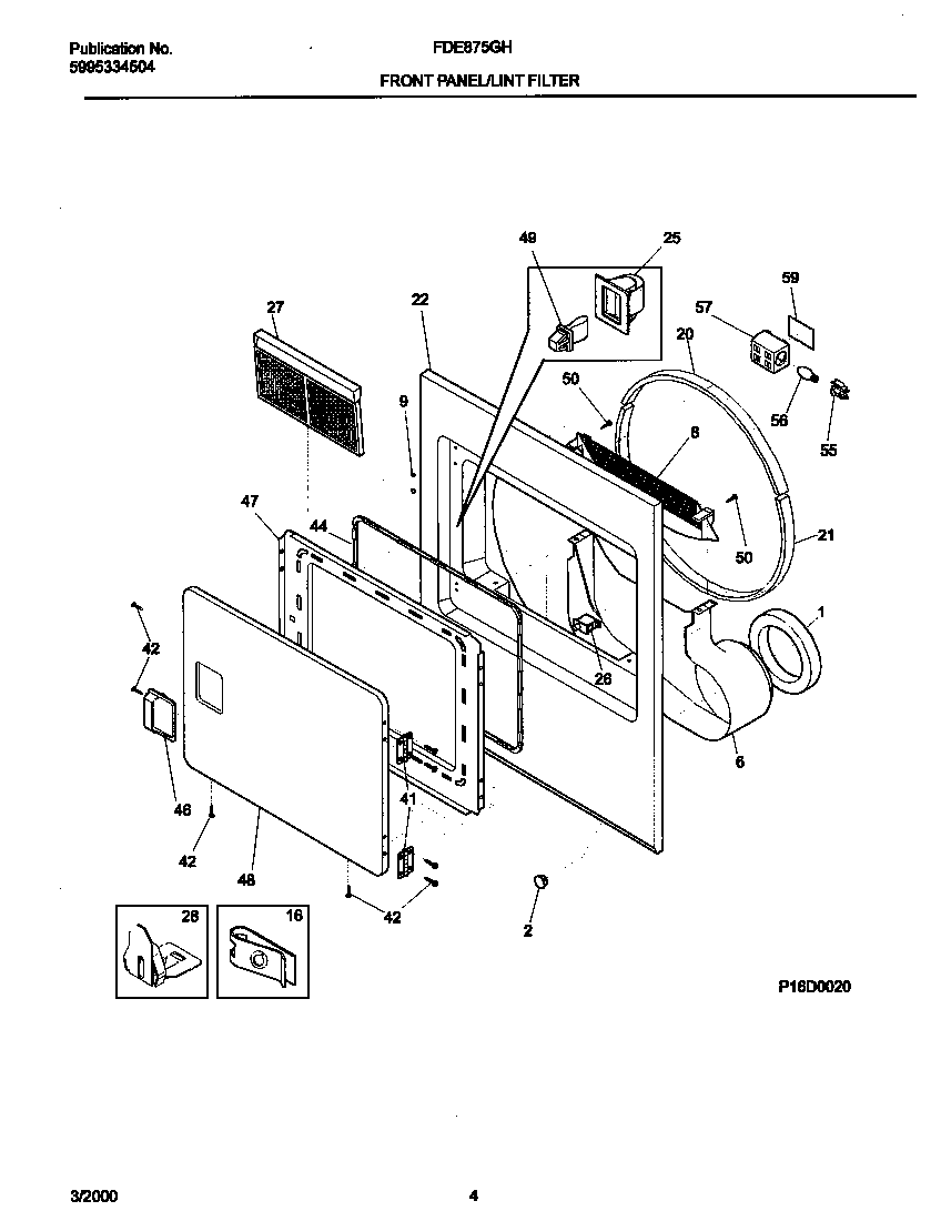 Frigidaire FDE875GHS0 p16d0020 frnt pnl,door diagram