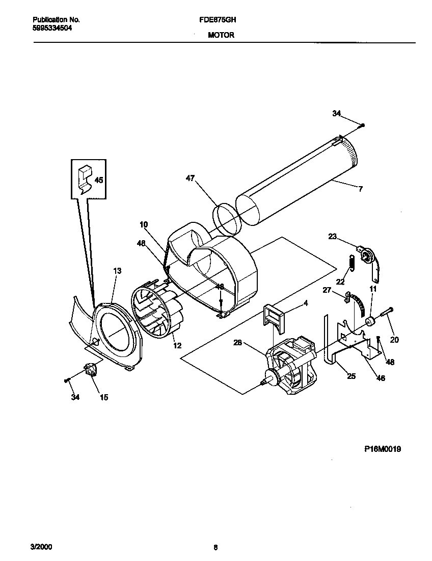 Frigidaire FDE875GHS0 p16m0019 motor,blower diagram