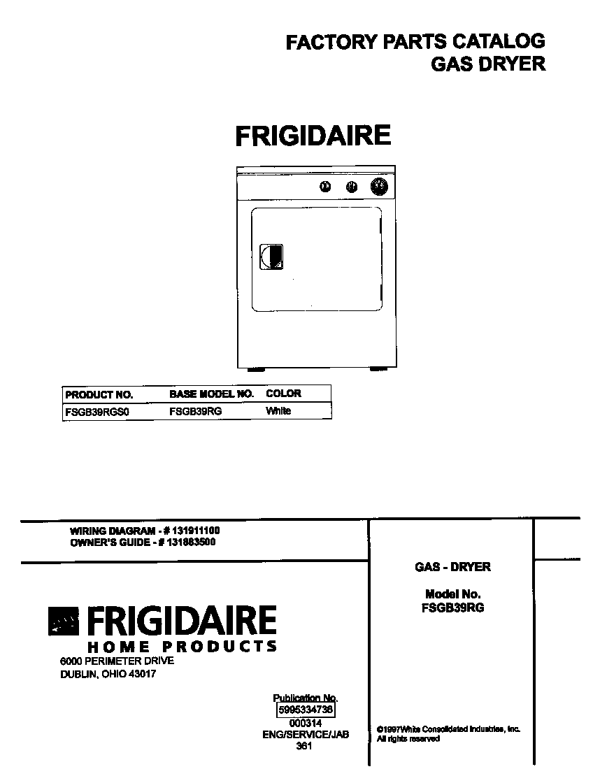 Frigidaire FSGB39RGS0 cover diagram