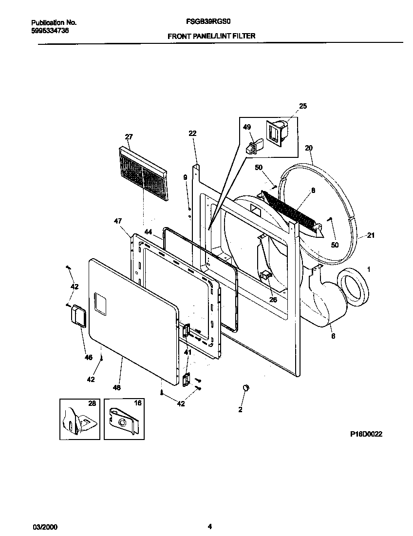 Frigidaire FSGB39RGS0 p16d0022 frnt pnl,door diagram