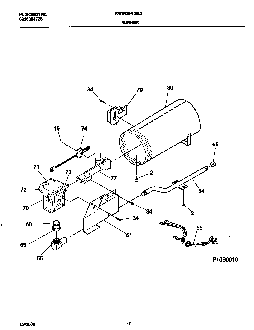 Frigidaire FSGB39RGS0 p16b0010 burner,valve diagram