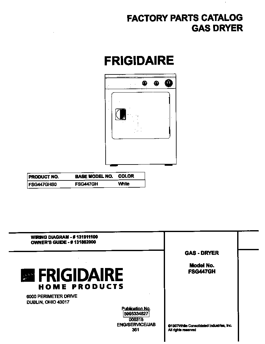 Frigidaire FSG447GHS0 cover diagram