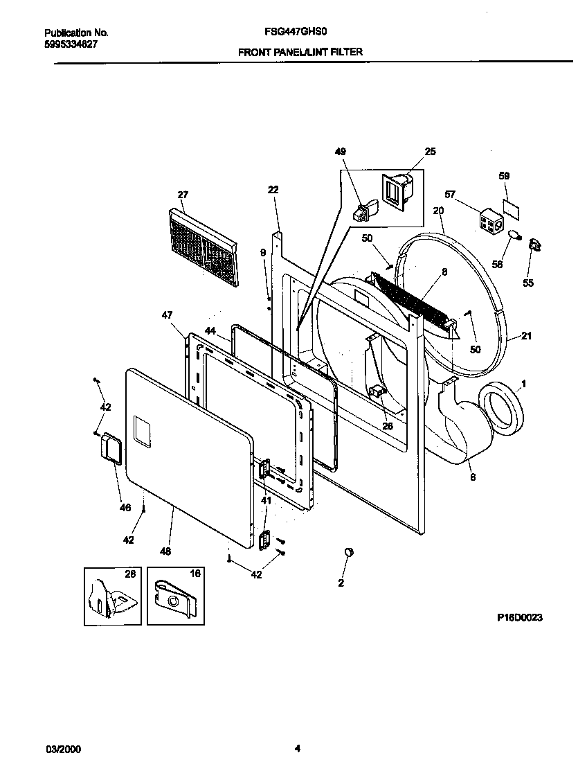 Frigidaire FSG447GHS0 p16d0023 frnt pnl,door diagram