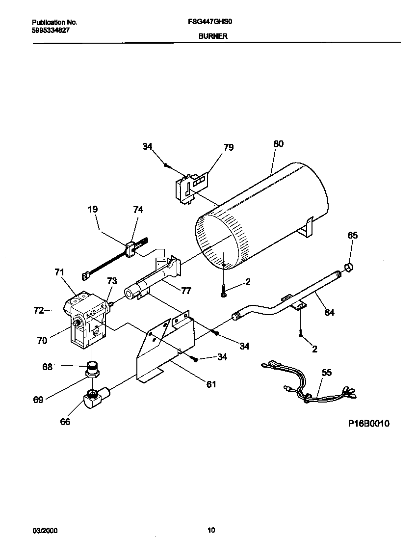 Frigidaire FSG447GHS0 p16b0010 burner,valve diagram