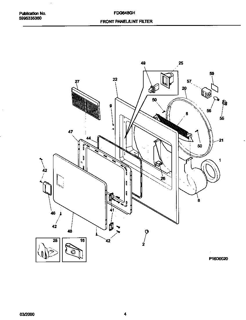 Frigidaire FDG648GHS0 p16d0020 frnt pnl,door diagram