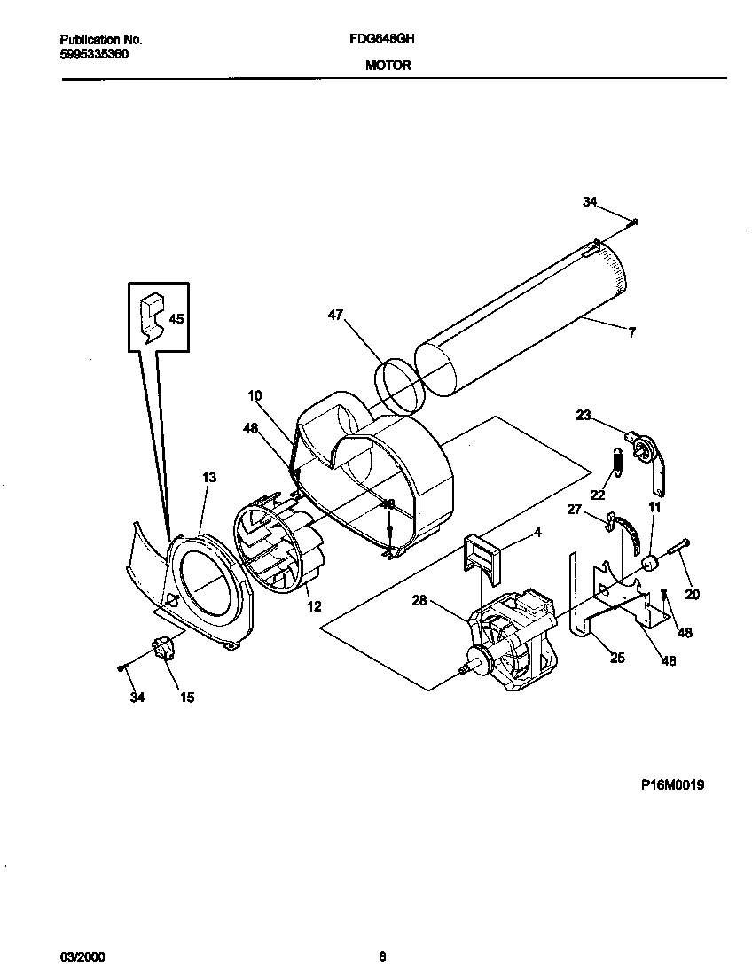 Frigidaire FDG648GHS0 p16m0019 motor, blower diagram