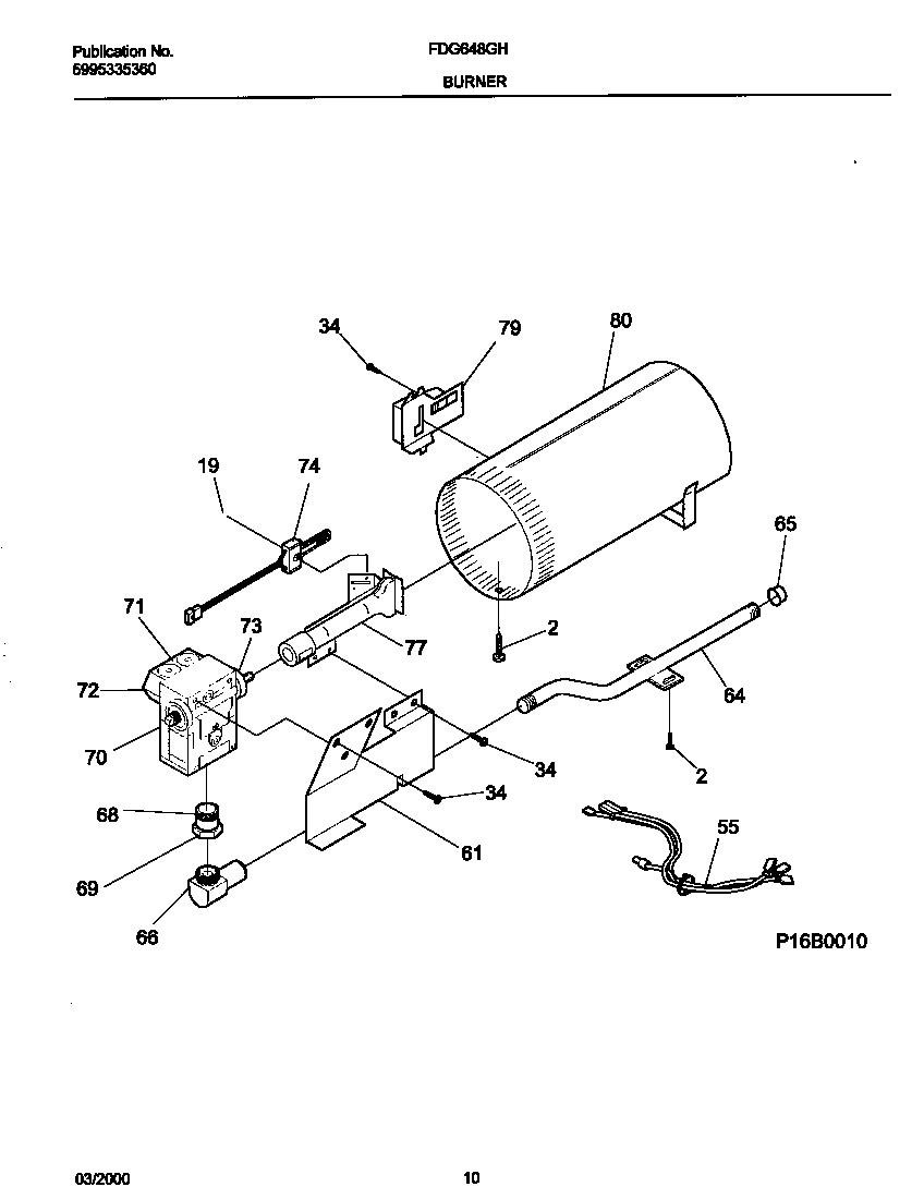 Frigidaire FDG648GHS0 p16b0010 burner,valve diagram