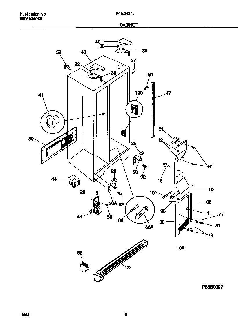 Frigidaire F45ZR24JW0 cabinet diagram