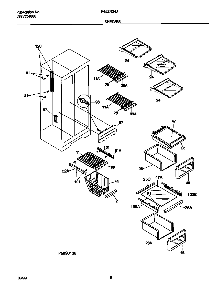 Frigidaire F45ZR24JW0 shelves diagram