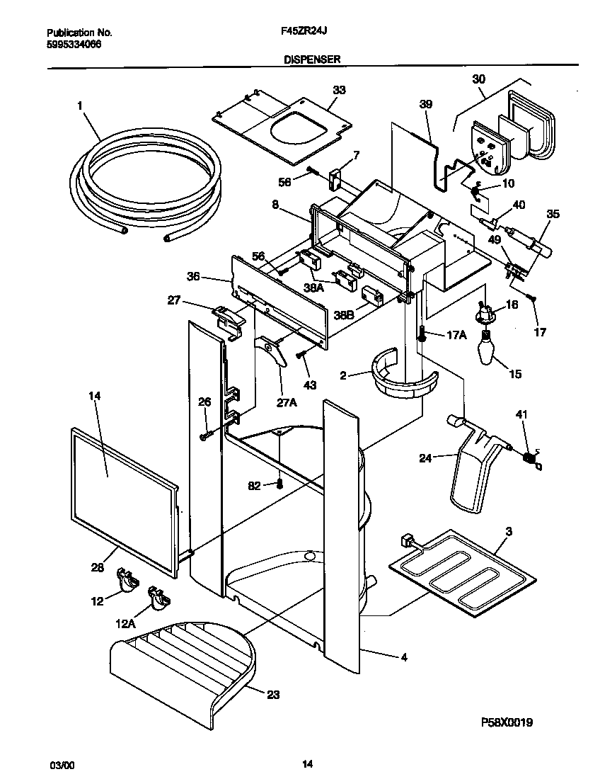 Frigidaire F45ZR24JW0 ice dispenser diagram