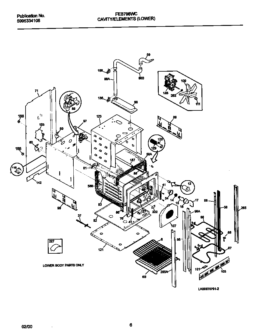 Frigidaire FEB798WCCI lower cavity/elements diagram