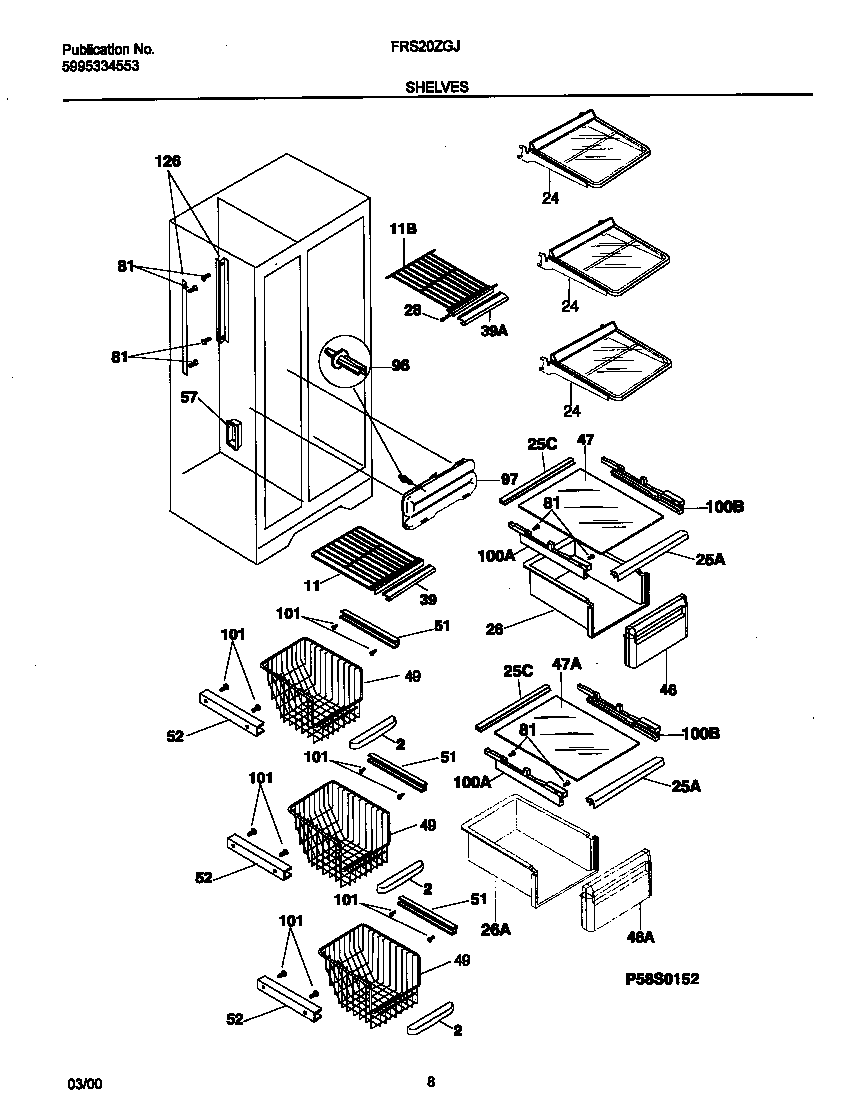 Frigidaire FRS20ZGJW0 shelves diagram