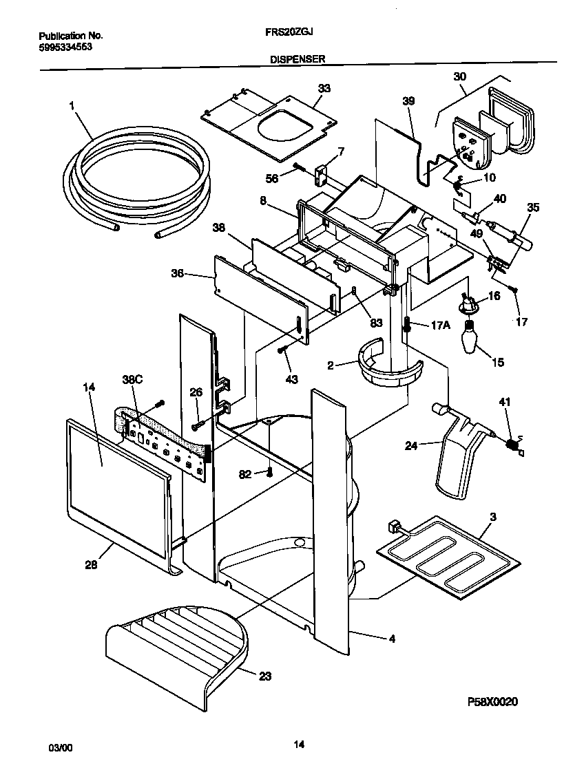 Frigidaire FRS20ZGJW0 ice dispenser diagram