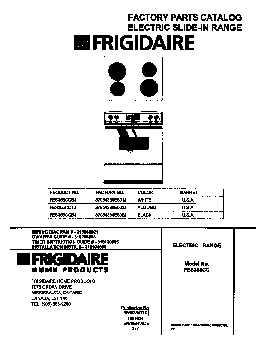 Frigidaire FES355CCTJ cover diagram