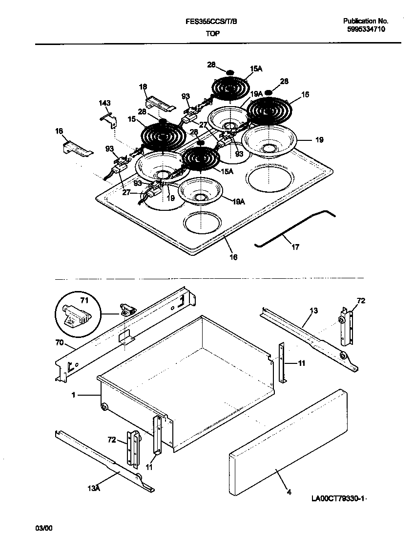 Frigidaire FES355CCTJ top/drawer diagram