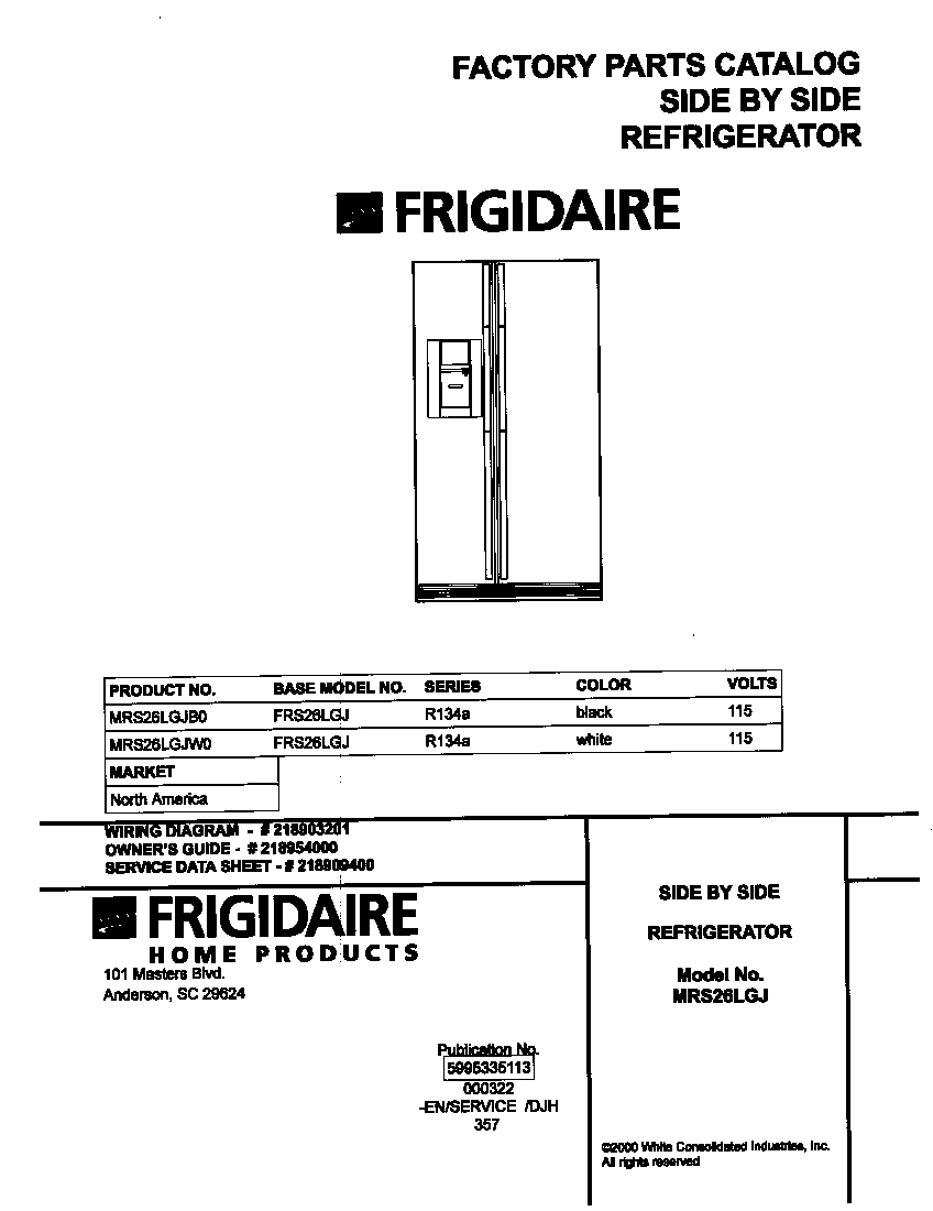 Universal/Multiflex (Frigidaire) MRS26LGJB0 cover diagram
