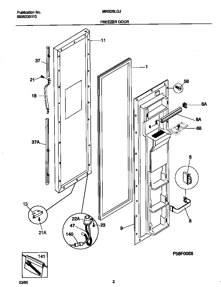 Universal/Multiflex (Frigidaire) MRS26LGJB0 frzr door diagram