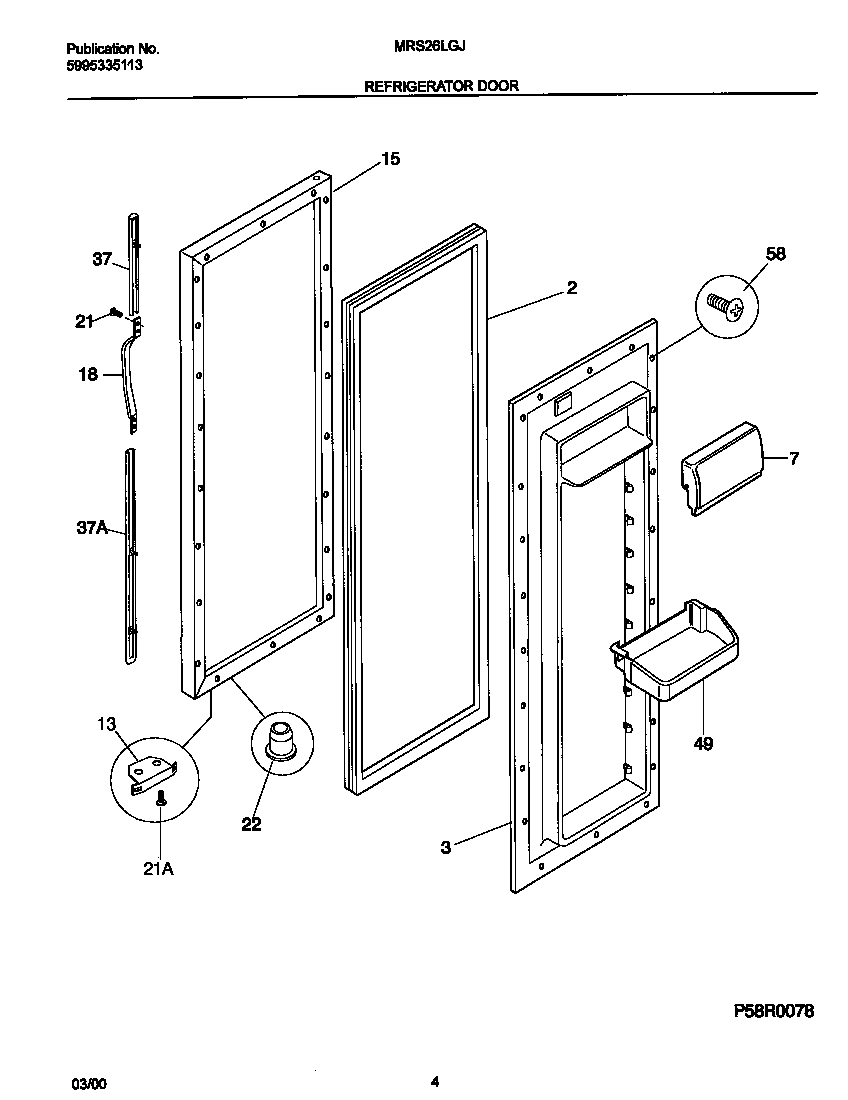 Universal/Multiflex (Frigidaire) MRS26LGJB0 refr door diagram