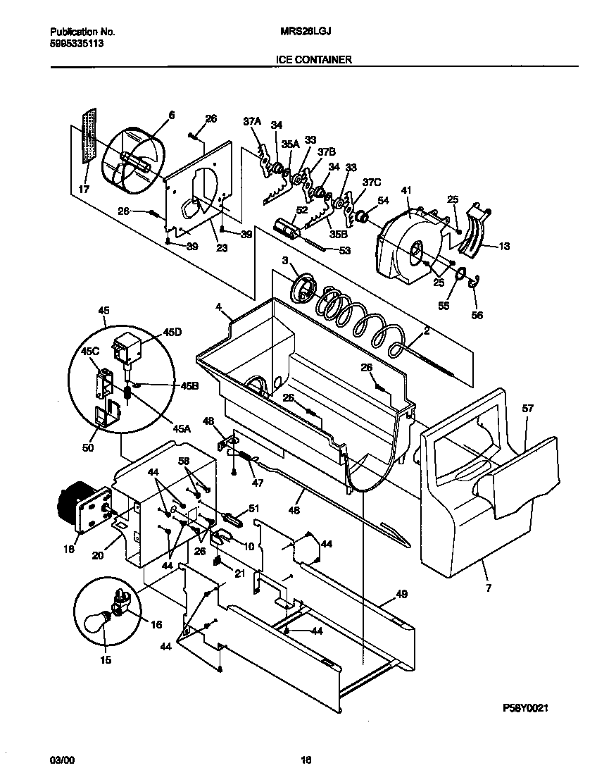 Universal/Multiflex (Frigidaire) MRS26LGJB0 ice container diagram