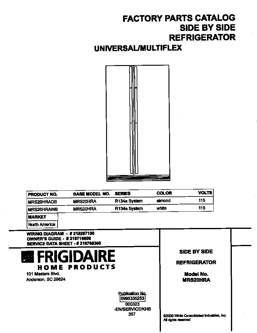 Universal/Multiflex (Frigidaire) MRS20HRADB cover diagram