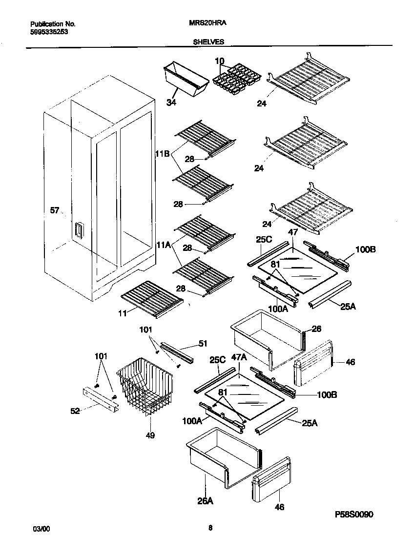 Universal/Multiflex (Frigidaire) MRS20HRADB shelves diagram