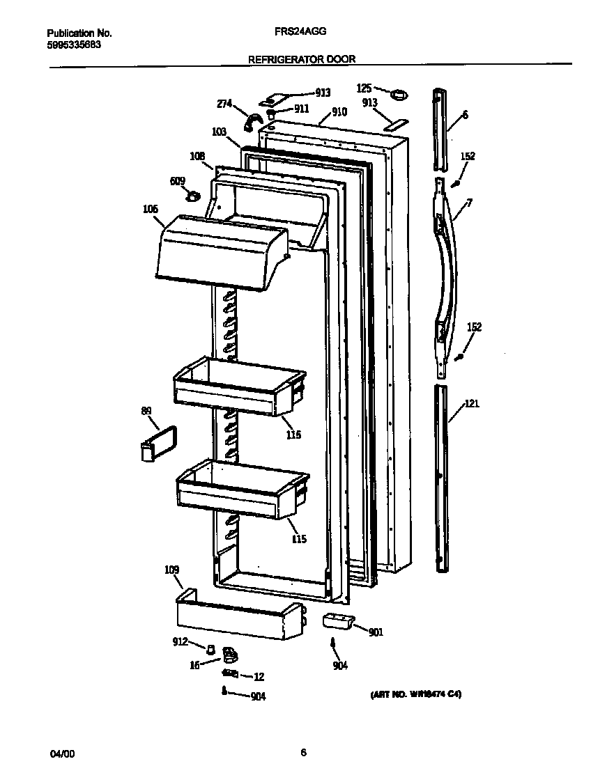 Frigidaire FRS24AGGW7 refrigerator door diagram