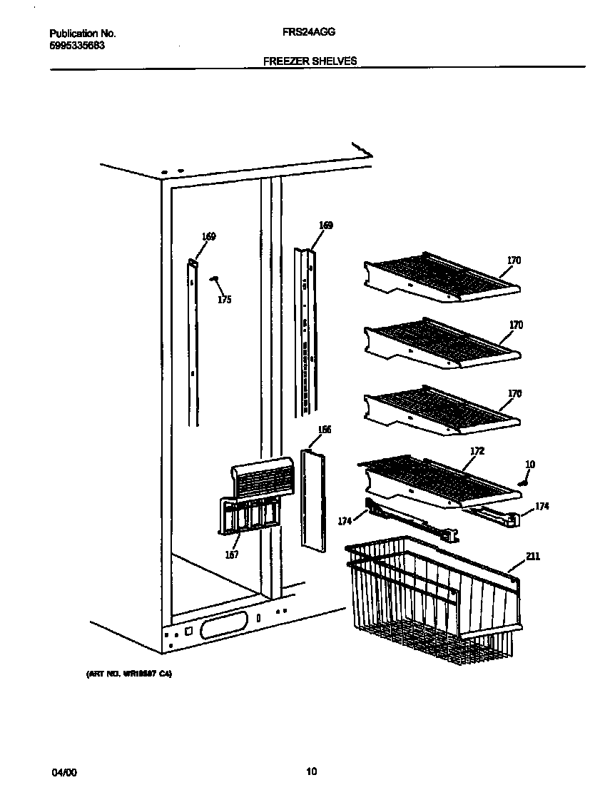 Frigidaire FRS24AGGW7 freezer shelves diagram