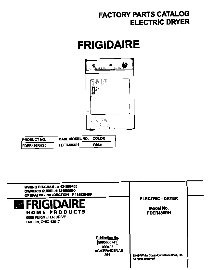 Frigidaire FDER436RHS0 cover diagram