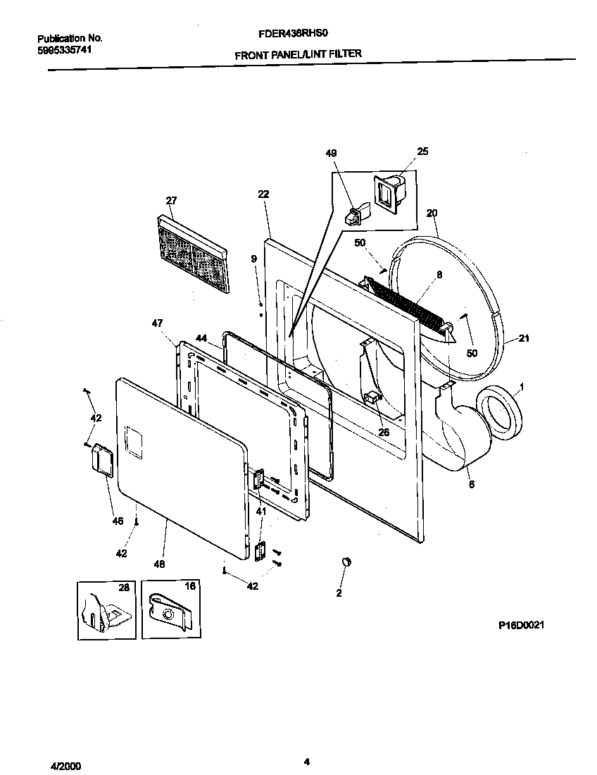 Frigidaire FDER436RHS0 p16d0021 frnt pnl,door diagram