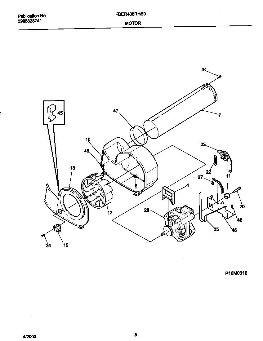 Frigidaire FDER436RHS0 16m0019 motor,blower diagram