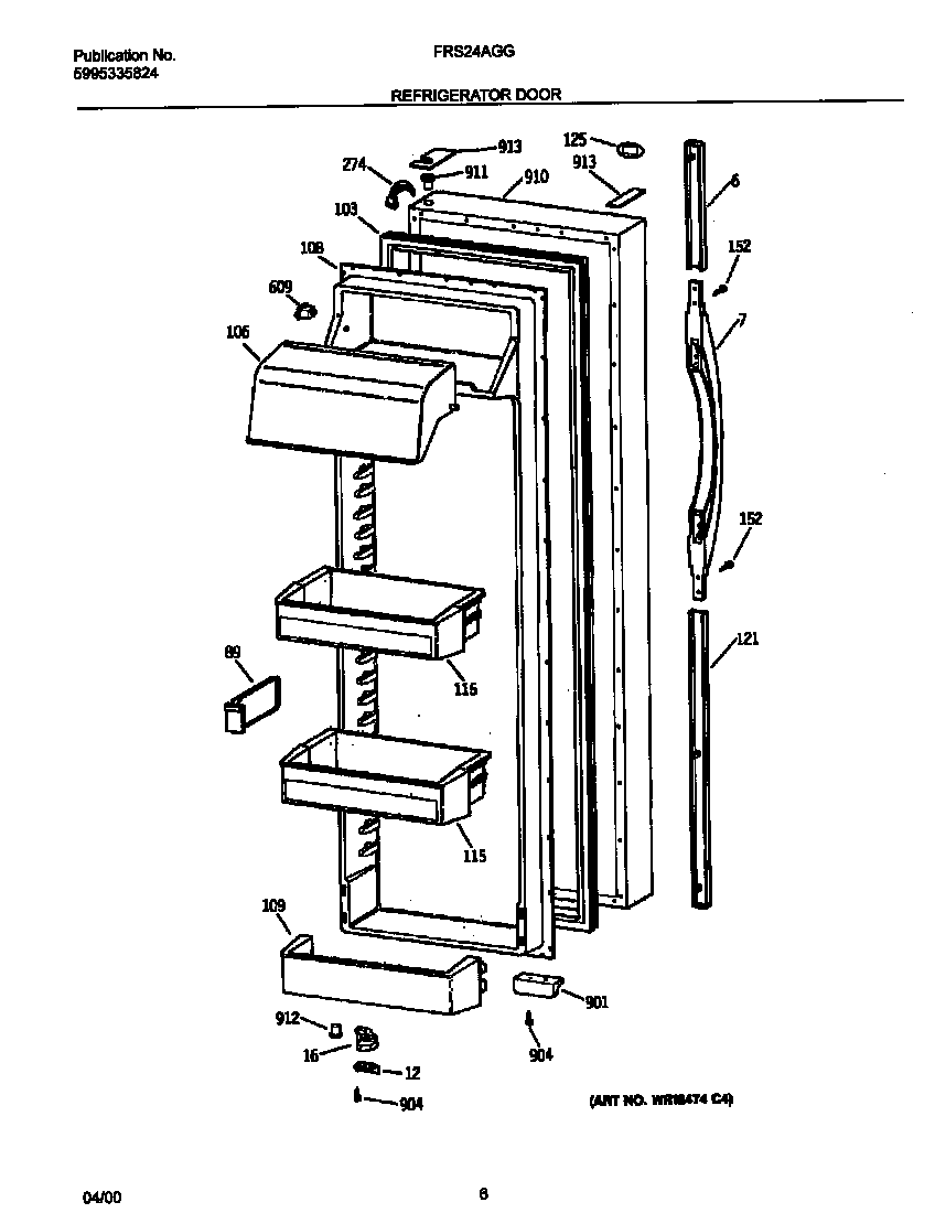Frigidaire FRS24AGGW6 refrigerator door diagram