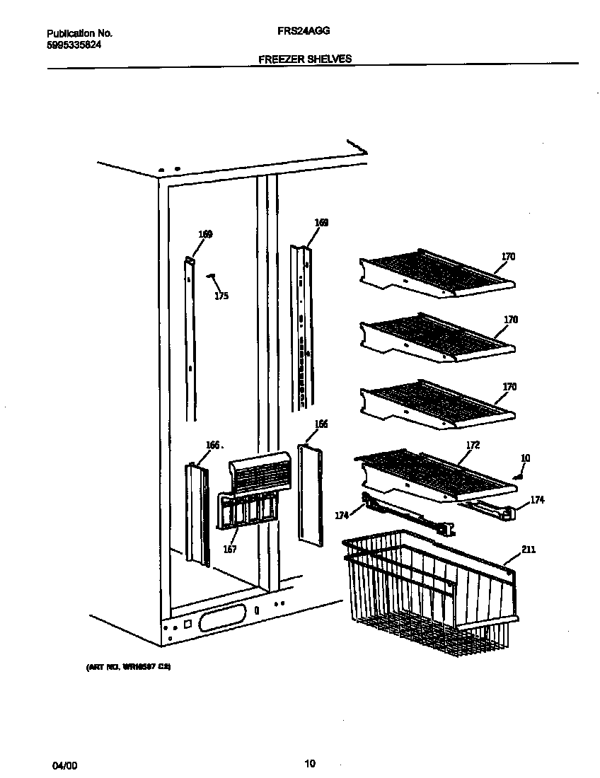 Frigidaire FRS24AGGW6 freezer shelves diagram