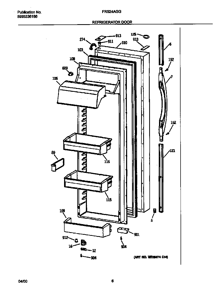 Frigidaire FRS24AGGW8 refrigerator door diagram