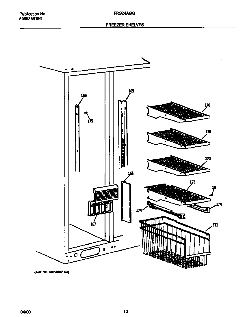 Frigidaire FRS24AGGW8 freezer shelves diagram