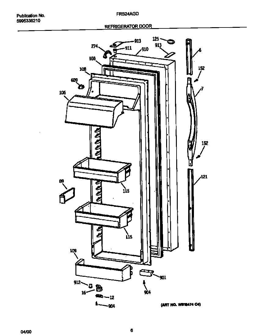 Frigidaire FRS24AGDB0 refrigerator door diagram