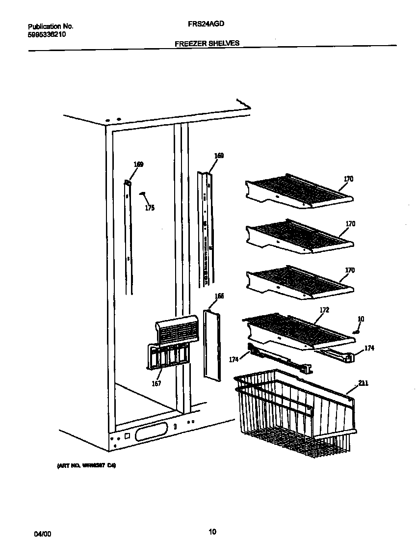 Frigidaire FRS24AGDB0 freezer shelves diagram