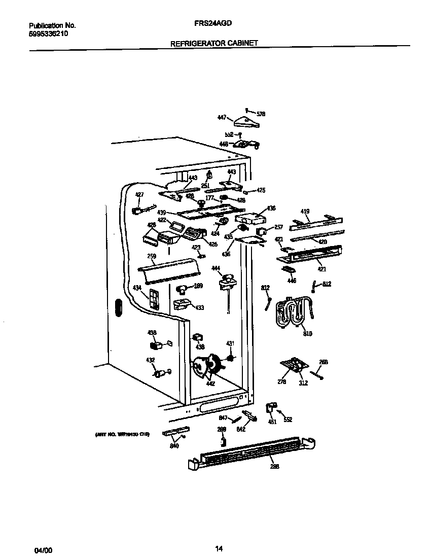Frigidaire FRS24AGDB0 refrigerator cabinet diagram
