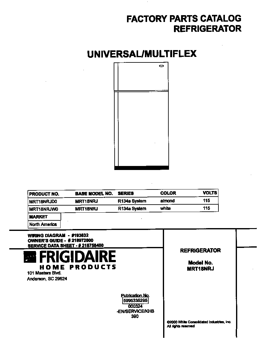 Universal/Multiflex (Frigidaire) MRT18NRJD0 cover diagram