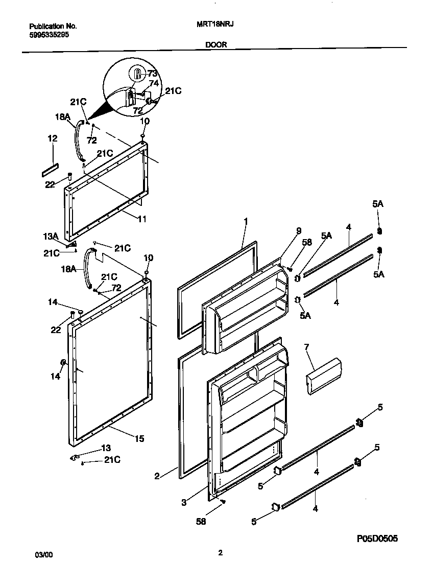 Universal/Multiflex (Frigidaire) MRT18NRJD0 door diagram