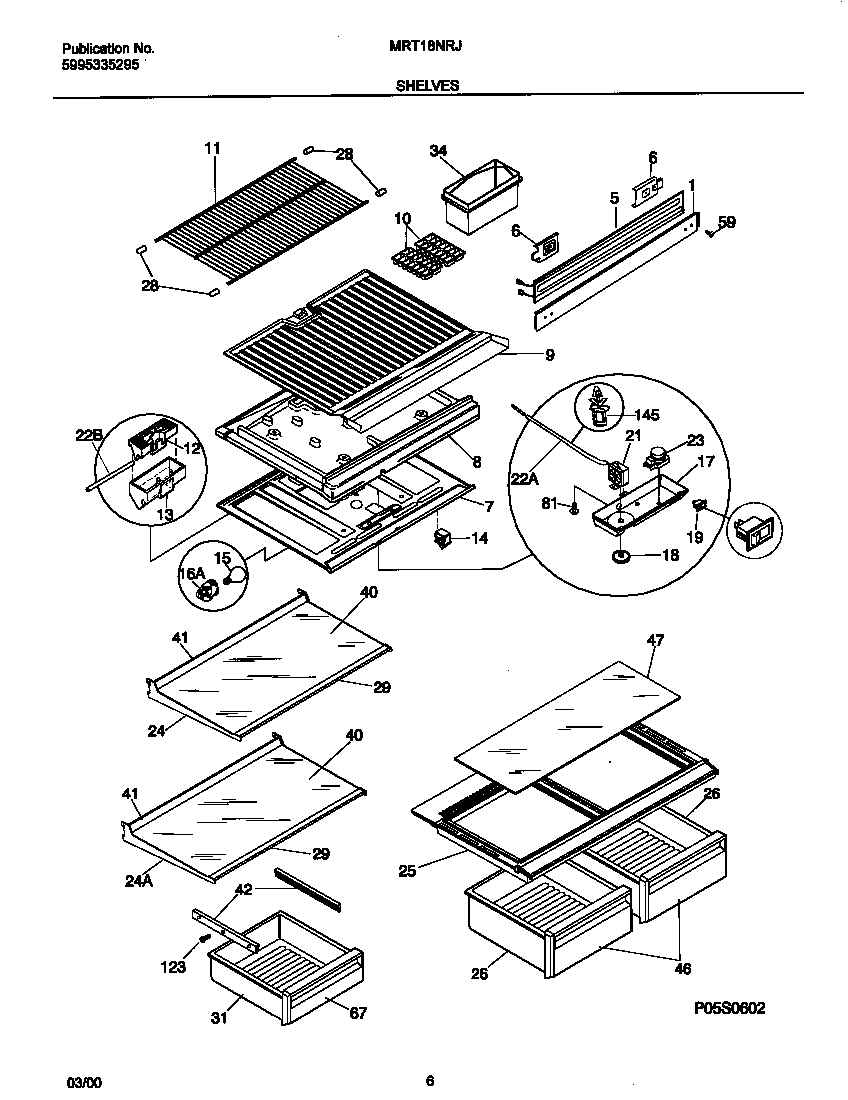 Universal/Multiflex (Frigidaire) MRT18NRJD0 shelves diagram