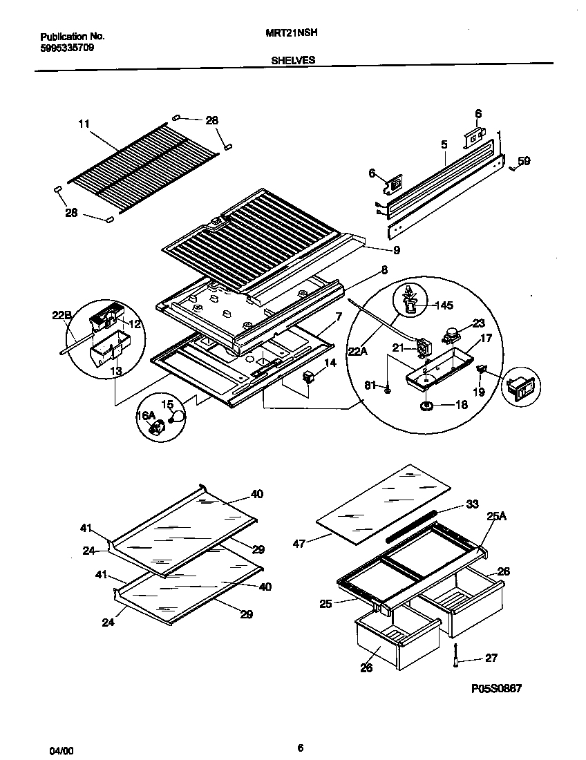 Universal/Multiflex (Frigidaire) MRT21NSHW2 shelves diagram